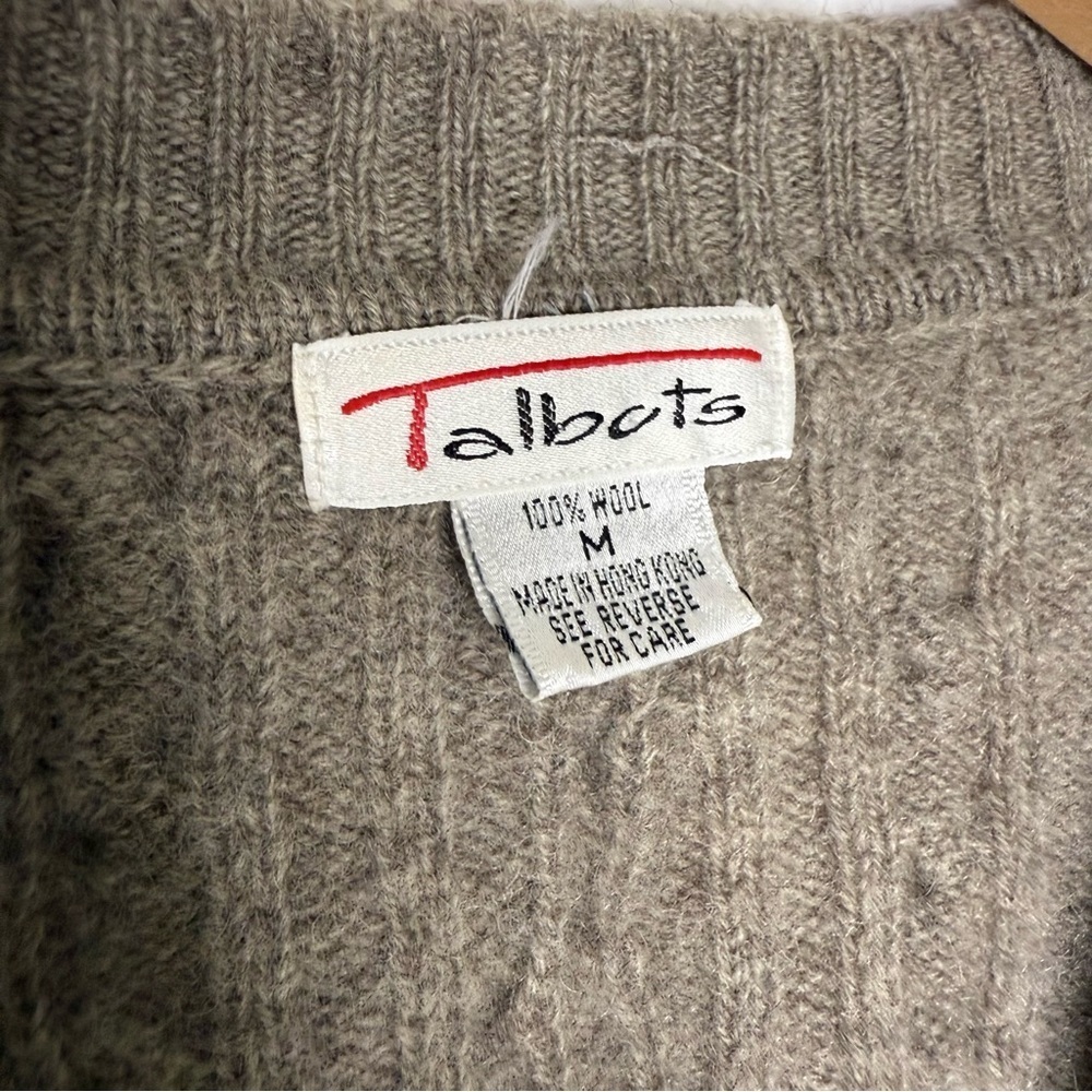 Talbots Vintage 100% Wool Sweater – Brown Cable Knit, V-Neck Size Medium - Picture 5 of 7